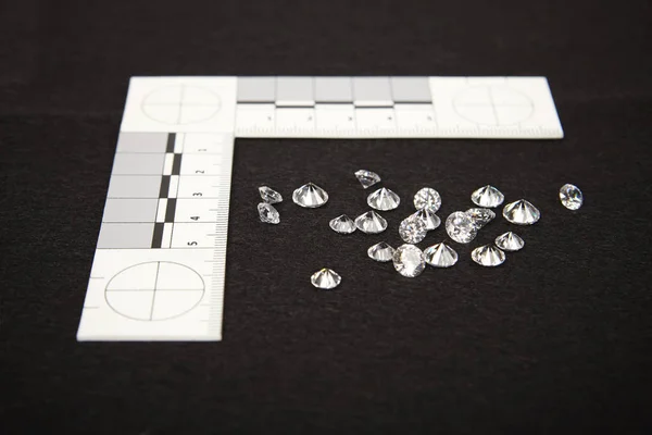 Seized Contraband Smuggled Diamonds Documented Police Authority Metric Scale — Stock Photo, Image