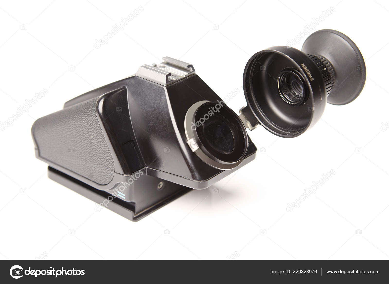 Used Older Retro Camera Viewfinder Loupe Slr Film Camera 6X6 Stock