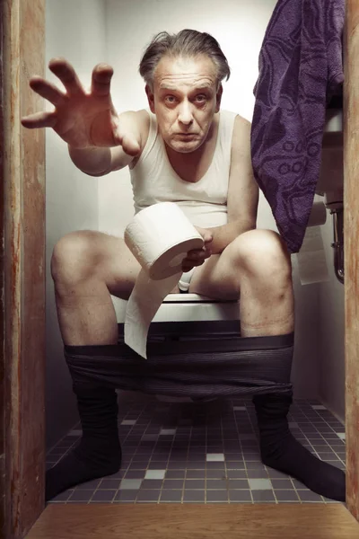 Vieillissement Homme Shirt Profiter Son Moment Sur Les Toilettes — Photo