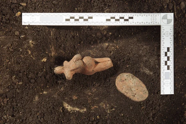 希少な女性像の発見中の熱帯の場所の考古学者 — ストック写真