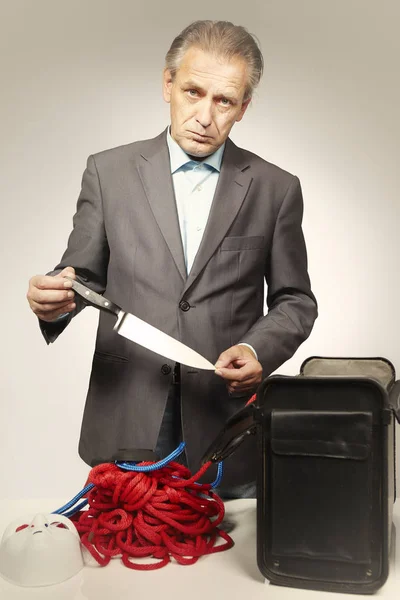 Police Officer Opening Bag Tools Serial Killer — Stock Photo, Image