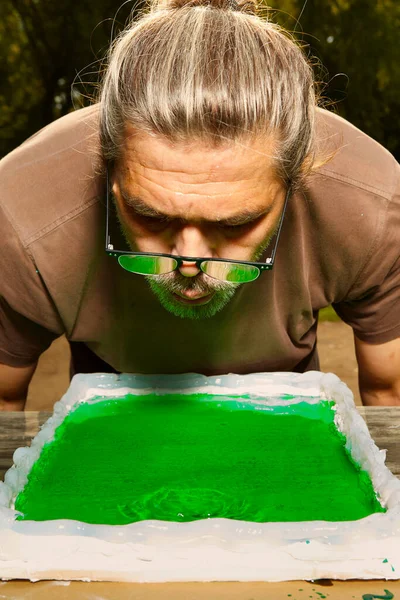 Casting Possible Emerald Tablet Visualisation Epoxy Resin Prepared Form Real — Stock Photo, Image