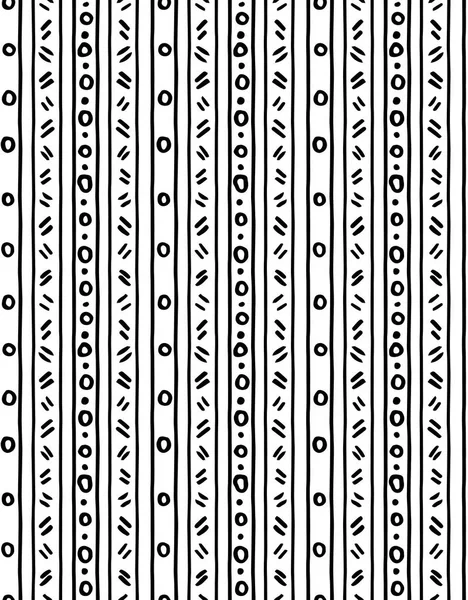 Padrão desenhado à mão sem costura, linhas e pontos, vertical, triângulo, preto e branco tribal Navajo, estampa geométrica asteca, fundo hipster étnico, textura, linhas e pontos — Vetor de Stock
