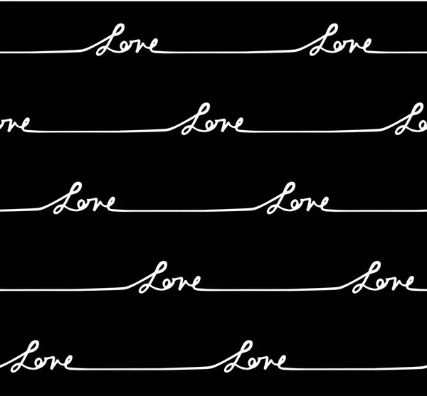 Amor sem costura padrão hand-lettering para dia dos namorados ou cartão sobre o amor, fundo, textura, fundo preto e branco em um design clássico. fundo preto — Vetor de Stock