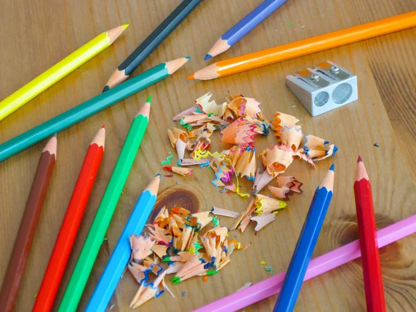 Crayons Couleur Taille Crayons Sur Table Bois — Photo