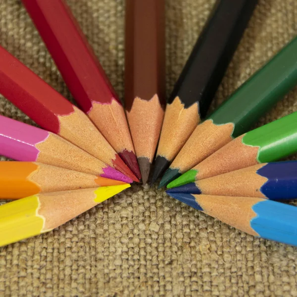 Lápices Colores Sobre Tela — Foto de Stock