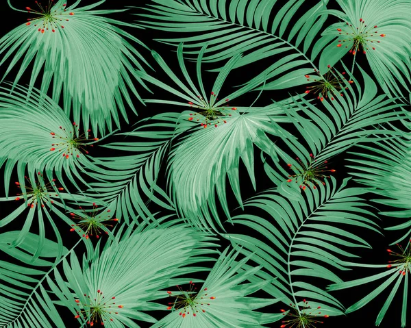 Тропический Зеленый Лист Пальмы Цветочный Фон — стоковое фото