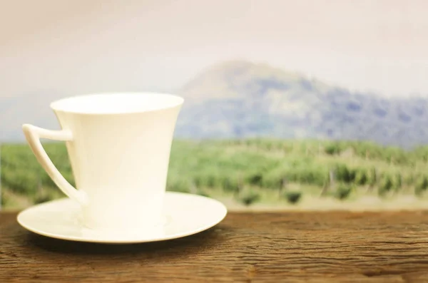 Una Taza Café Sobre Madera Plantación Café — Foto de Stock