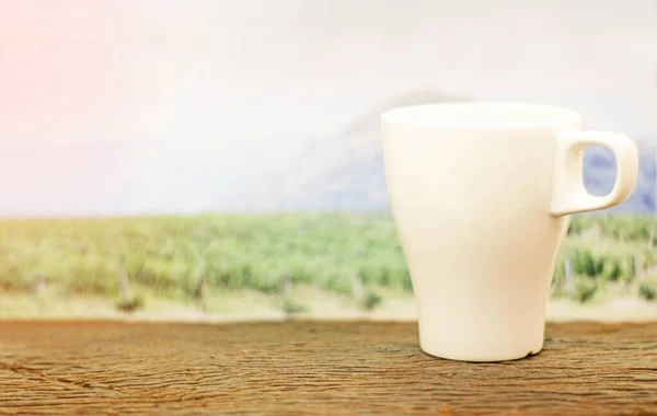 Una Taza Café Sobre Madera Plantación Café — Foto de Stock