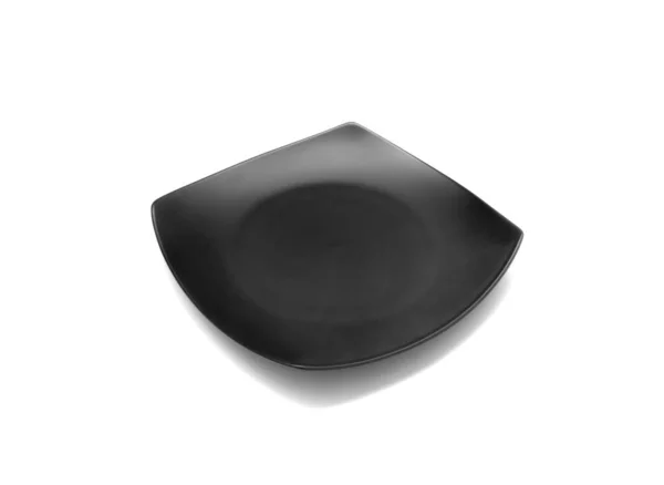Empty Ceramics Black Plate Isolated White Background Clipping Path — Stock Photo, Image