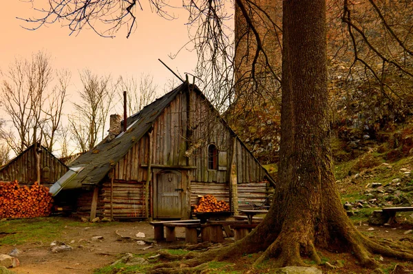 Dreveny Srub Hradu Podzim — Fotografia de Stock