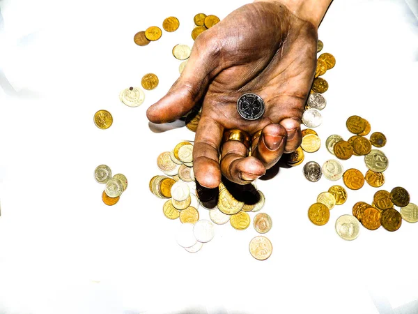 Dirty Working Palm Coin Hidden Meaning — Stock Photo, Image