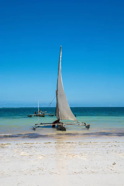 Yelkenli Kenya diani sahilde. Güzel bir okyanus manzarası.