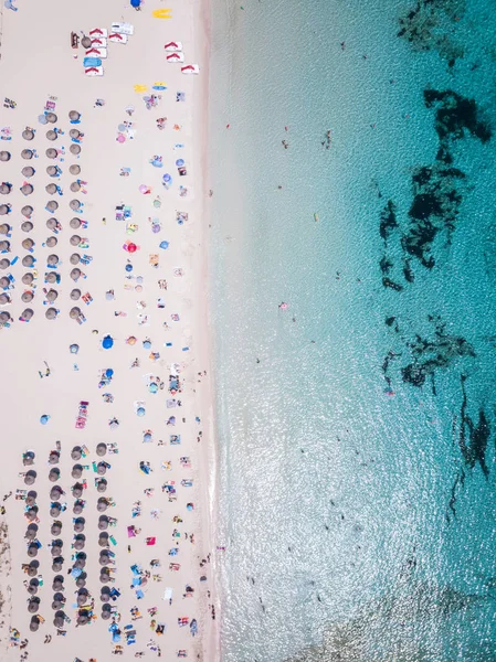 Cala Agulla Mallorca en güzel plajı, havadan görünümü. 