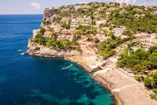 Vista Aérea Hermosa Bahía Mallorca Agua Verde Azul Clara Cala — Foto de Stock