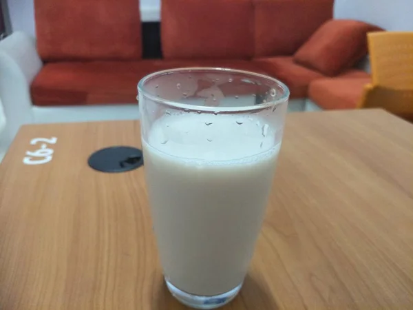 Lait Soja Dans Verre Bureau Travail — Photo