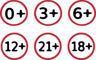 içerik derecelendirme sembolü. beyaz arka planda işaret