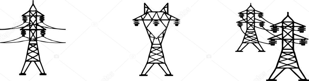 High voltage electric post icon set on white background