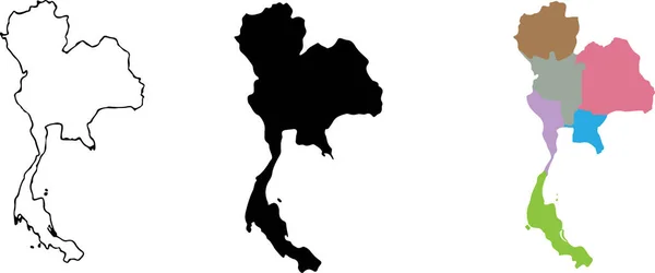 Mapa Tailândia Ilustração Vetorial Isolada Fundo —  Vetores de Stock