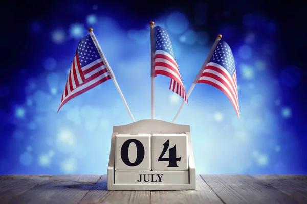 Hari Kemerdekaan Amerika Juli Kalender Dan Bendera — Stok Foto