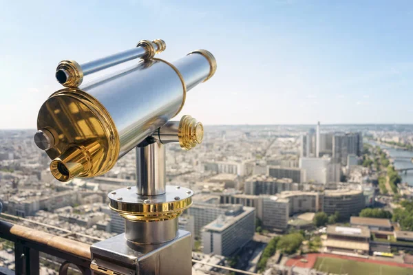 Telescopio Operado Por Monedas Turísticas Torre Eiffel París — Foto de Stock