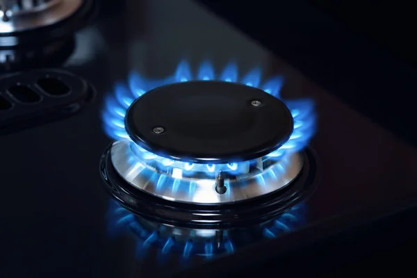 Natural Gas Burner Flame Black Stove — Stock Photo, Image