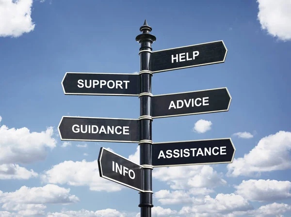 Help Support Advice Guidance Assistance Info Crossroad Signpost Business Concept — Stock Photo, Image