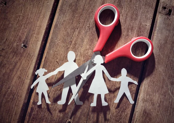 Divorce Child Custody Scissors Cutting Family Apart — Stock Photo, Image