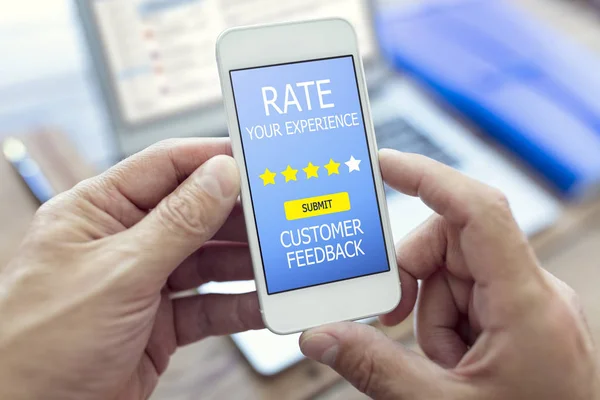 Customer Feedback Form Rate You Experience Star Rating Mobile Phone — Stock Photo, Image