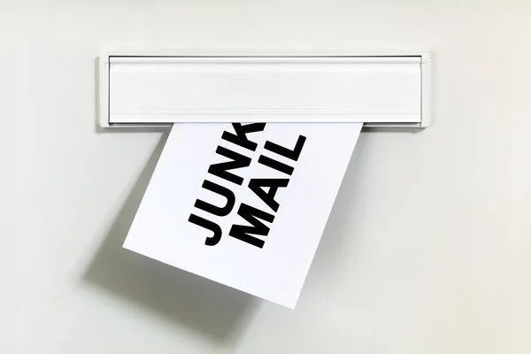 Junk Mail Spam Letter Being Delivered Letterbox Concept Unsolicited Mail — Stock Photo, Image