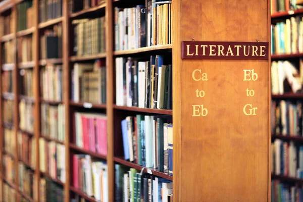 Biblioteca Con Libros Sobre Concepto Literatura Estanterías — Foto de Stock