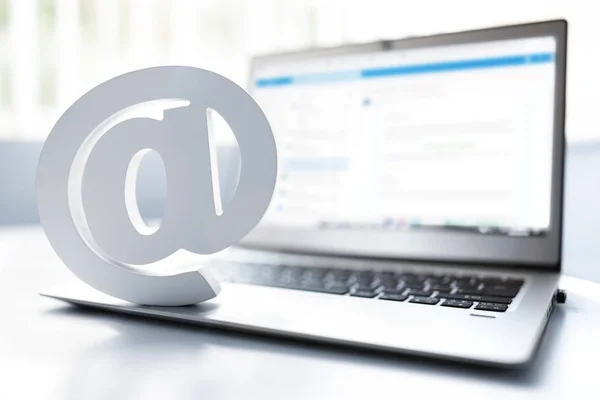 Email Symbol Business Laptop Computer Concept Internet Contact Mail Address — Stock Photo, Image