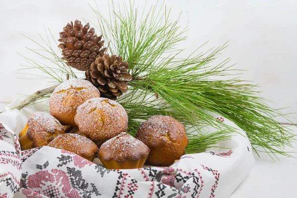 Homemade Cristmas Cupcake Christmas Muffins New Yaer Decoration Light Background — Stock Photo, Image