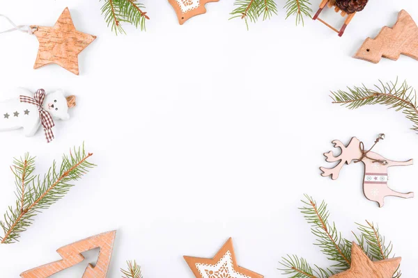 Fond Noël Cadre Brindilles Sapin Bois Zéro Déchet Décoration Maison — Photo