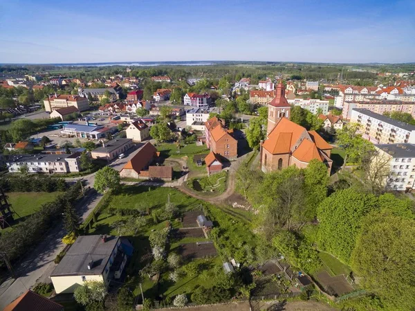 Luftaufnahme Der Stadt Wegorzewo Polen Ehemals Angerburg Ostpreußen Rechts Die — Stockfoto