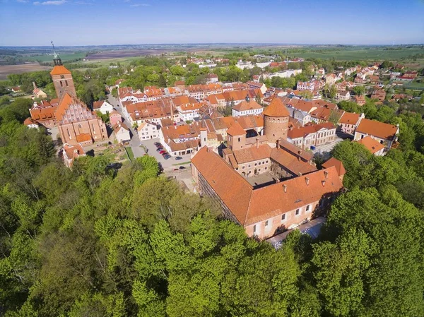 Flygfoto Över Medeltidsstaden Reszel Liten Stad Warmia Region Med Lång — Stockfoto