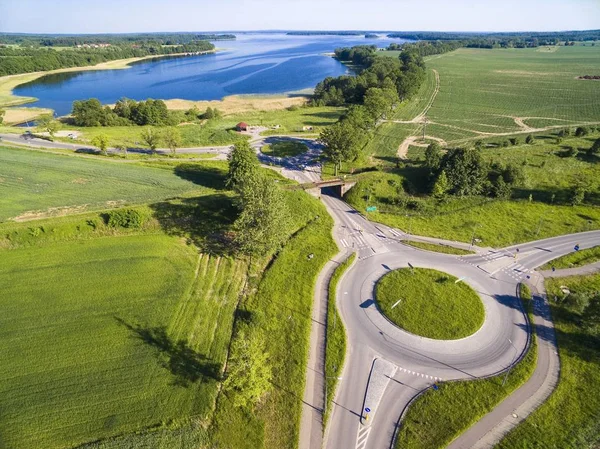 Aerial View Roundabout Circles Railroad Line Bike Lanes Mazury Poland — Stock Photo, Image