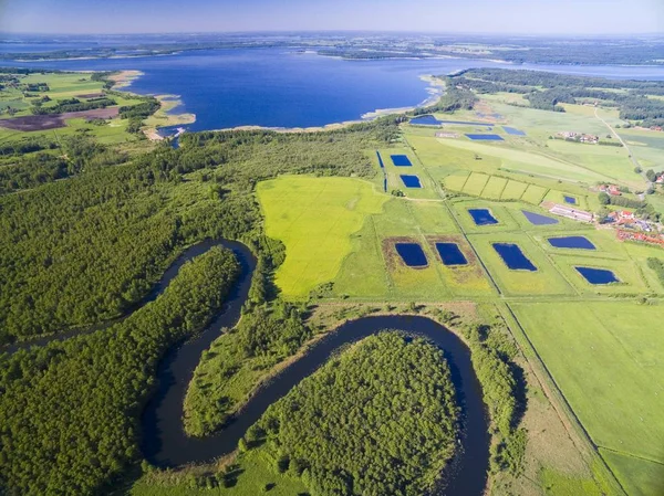 Meandro Rio Wegorapa Que Atravessa Zonas Húmidas Mazury Polônia Mamry — Fotografia de Stock