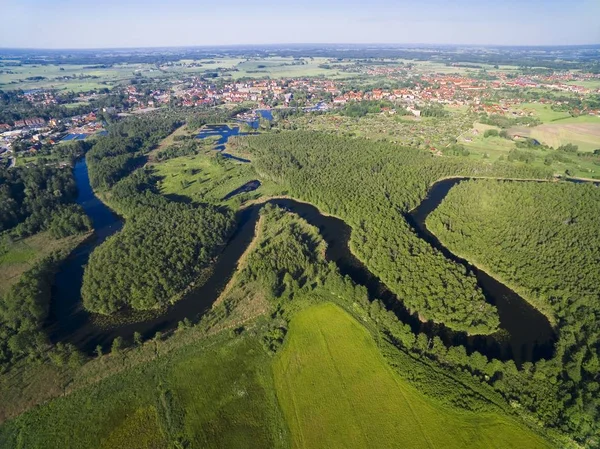 Meander Wegorapa River Flowing Wetlands Mazury Poland Wegorzewo Town Background — Stock Photo, Image