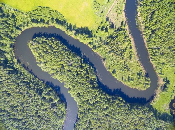 Meandro Del Río Wegorapa Que Fluye Través Humedales Mazury Polonia — Foto de Stock