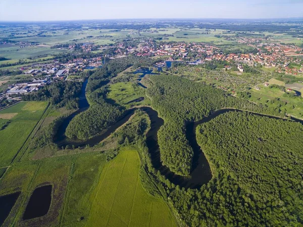 Meander Wegorapa River Flowing Wetlands Mazury Poland Wegorzewo Town Background — Stock Photo, Image
