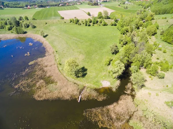 Aerial View Patelnia Lake Mazury District Background Destroyed Railway Bridge — Stock Photo, Image