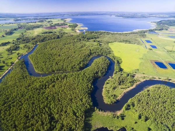 Меандр Wegorapa Річка Протікає Через Водно Болотних Угідь Mazury Польща — стокове фото