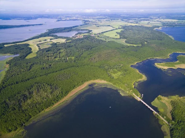 Vista Aérea Bela Paisagem Distrito Lago Ponte Entre Dargin Kirsajty — Fotografia de Stock