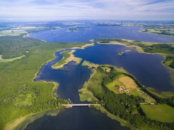 Aerial View Beautiful Landscape Lake District Bridge Dargin Kirsajty Lakes — Stock Photo, Image