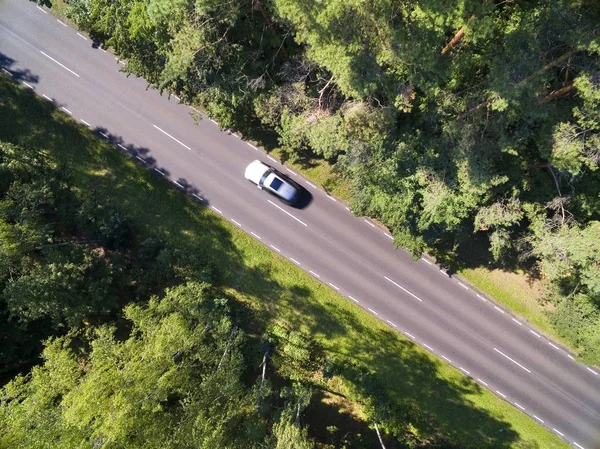 Veduta Aerea Strada Diritta Attraverso Foresta Mista Mazury Polonia — Foto Stock