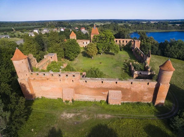 Aerial View Ruins Medieval Teutonic Knights Castle Szymbark Poland Former — Stock Photo, Image