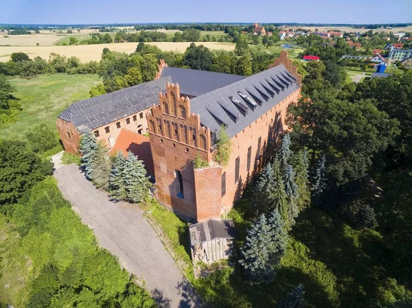 Luftaufnahme Der Ruinen Einer Mittelalterlichen Teutonischen Ritterburg Barzianien Polen Ehemals — Stockfoto