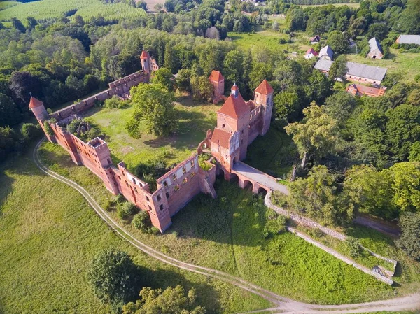 Vue Aérienne Des Ruines Château Médiéval Des Chevaliers Teutoniques Szymbark — Photo