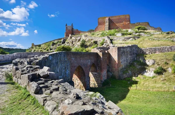 Zamku Hammershus Największych Ruin Zamku Europy Północnej Położony Granitowe Strome — Zdjęcie stockowe